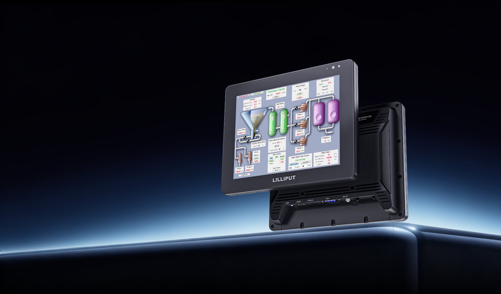 Lilliput 819 8 inch industrial monitor mounted on a production line